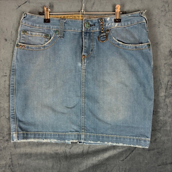Free People Denim Mini Skirt with embroidery on pockets and detailing throughout - Picture 2 of 14